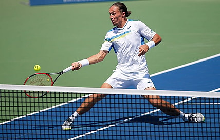 Alexandr Dolgopolov, of Ukraine, approaches the net in the second set to return a shot to Novak Djokovic, of Serbia, their semifinal match, Saturday, Aug. 22, 2015, at the Lindner Family Tennis Center in Mason, Ohio.

Xxx 082215 Tennis 06 Jpg S Ten Usa Oh