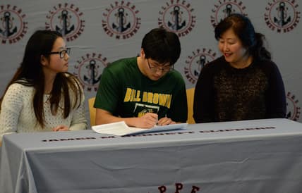 Sang Ho Baek signs his national letter of intent to play baseball at George Mason University on Wednesday, Feb. 12, 2020.

Jmb Signing 6