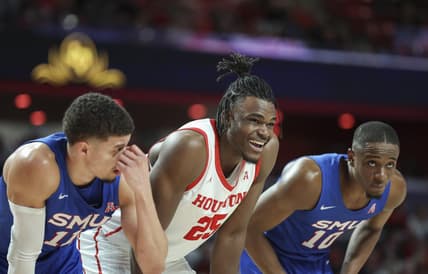 Jan 5, 2023; Houston, Texas, USA; Houston Cougars forward Jarace Walker (25) smiles during the second half against the Southern Methodist Mustangs at Fertitta Center. Mandatory Credit: Troy Taormina-USA TODAY Sports