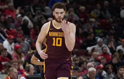 Mar 8, 2023; Chicago, IL, USA; Minnesota Golden Gophers forward Jamison Battle (10) gestures after making a three point basket against the Nebraska Cornhuskers during the first half at United Center. Mandatory Credit: David Banks-USA TODAY Sports