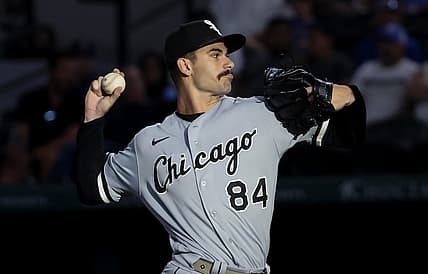Aug 5, 2022; Arlington, Texas, USA;  Chicago White Sox starting pitcher Dylan Cease (84) throws during the first inning against the Texas Rangers at Globe Life Field. Mandatory Credit: Kevin Jairaj-USA TODAY Sports