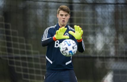 Jan 20, 2020; Vancouver, BC, Canada; Whitecaps player Isaac Boehmer during opening day of pre-season camp.  Whitecaps MLS team training session at the Vancouver Whitecaps FC National Soccer Development Centre located at the University of British Columbia in Vancouver, BC, Canada. Mandatory Credit: Bob Frid/Vancouver White Caps-USA TODAY NETWORK
