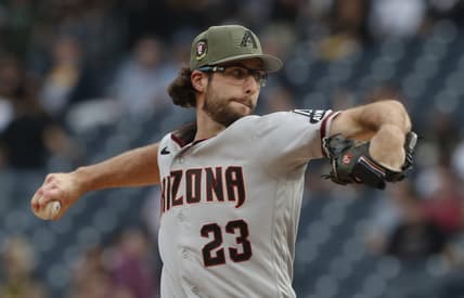 May 19, 2023; Pittsburgh, Pennsylvania, USA;  Arizona Diamondbacks starting pitcher Zac Gallen (23) delivers a pitch against the Pittsburgh Pirates during the first inning at PNC Park. Mandatory Credit: Charles LeClaire-USA TODAY Sports