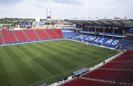Jun 7, 2023; Frisco, Texas, USA;  General view of the pitch before the resumption of the match between FC Dallas and St. Louis City at Toyota Stadium. Mandatory Credit: Kevin Jairaj-USA TODAY Sports