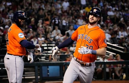 Oct 1, 2023; Phoenix, AZ, USA; Houston Astros Kyle Tucker (30) hits an inside-the-park home run against the Arizona Diamondbacks in the fifth inning at Chase Field. Mandatory Credit: Rob Schumacher-Arizona Republic