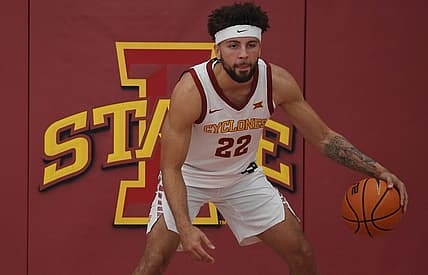Iowa State University guard Gabe Kalscheur (22) poses during the university men's basketball media day at the university Sukup Basketball complex Wednesday, Oct 12, 2022, in Ames, Iowa.

10 12 Isu Bkc Kalscheur
