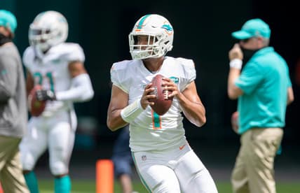 Dolphins QB Tua Tagovailoa during warmups.