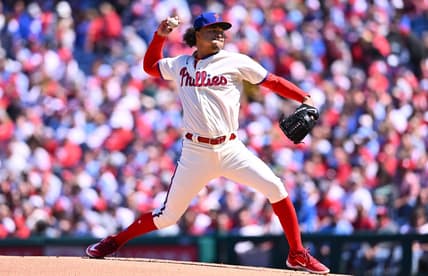 Apr 9, 2023; Philadelphia, Pennsylvania, USA; Philadelphia Phillies pitcher Taijuan Walker (99) throws a pitch against the Cincinnati Reds in the first inning at Citizens Bank Park. Mandatory Credit: Kyle Ross-USA TODAY Sports