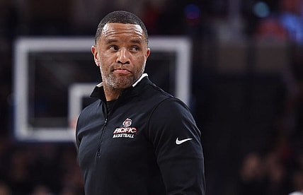 Jan 25, 2020; Spokane, Washington, USA;  Pacific Tigers head coach Damon Stoudamire looks on against the Gonzaga Bulldogs in the second half at McCarthey Athletic Center. Mandatory Credit: James Snook-USA TODAY Sports