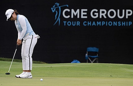 Nasa Hataoka putting on the 18th hole during the first round of the CME Group Tour Championship at the Tiburon Golf Club in Naples, Fla., Friday, Nov. 16, 2023.