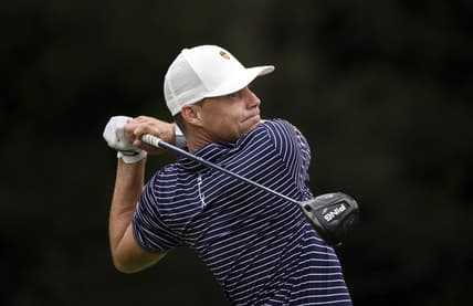 Jul 8, 2021; Silvis, Illinois, USA; Ben Martin plays his tee shot on the 13th hole during the first round of the John Deere Classic golf tournament. Mandatory Credit: Marc Lebryk-USA TODAY Sports