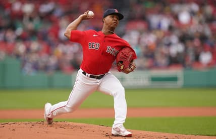 Apr 29, 2023; Boston, Massachusetts, USA; Boston Red Sox starting pitcher Brayan Bello (66) throws a pitch against the Cleveland Guardians in the first inning at Fenway Park. Mandatory Credit: David Butler II-USA TODAY Sports