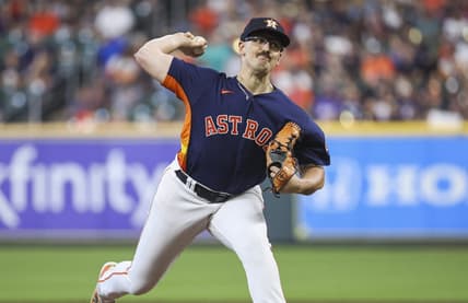 Sep 10, 2023; Houston, Texas, USA; Houston Astros starting pitcher J.P. France (68) delivers a pitch during the second inning against the San Diego Padres at Minute Maid Park. Mandatory Credit: Troy Taormina-USA TODAY Sports
