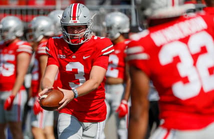 Ohio State Buckeyes quarterback Quinn Ewers (3) warms ups prior to the NCAA football game against the Tulsa Golden Hurricane at Ohio Stadium in Columbus on Saturday, Sept. 18, 2021Tulsa At Ohio State Football