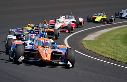 Aug 23, 2020; Indianapolis, Indiana, USA; Indy Series driver Scott Dixon (9) during the 104th Running of the Indianapolis 500 at Indianapolis Motor Speedway. Mandatory Credit: Mike Dinovo-USA TODAY Sports