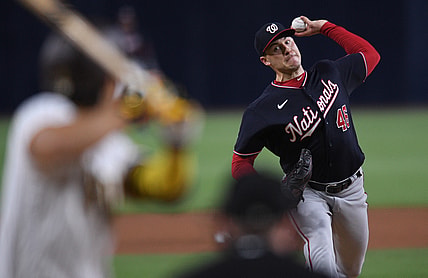 Jul 7, 2021; San Diego, California, USA; Washington Nationals starting pitcher Patrick Corbin (46) throws a pitch to a San Diego Padres batter during the fourth inning at Petco Park. Mandatory Credit: Orlando Ramirez-USA TODAY Sports