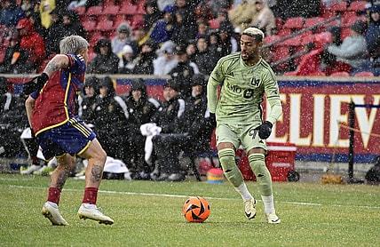 Mar 2, 2024; Sandy, Utah, USA; LAFC forward Denis Bouanga (99) controls the ball against Real Salt Lake at America First Field. Mandatory Credit: Christopher Creveling-USA TODAY Sports