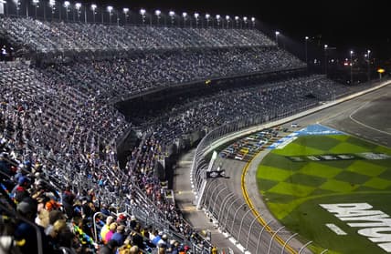Feb 14, 2021; Daytona Beach, Florida, USA; Overall view as the field of NASCAR Cup Series drivers take the green flag on a restart during the Daytona 500 at Daytona International Speedway. Mandatory Credit: Mark J. Rebilas-USA TODAY Sports
