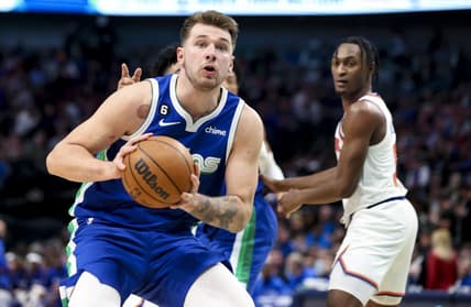 Dec 27, 2022; Dallas, Texas, USA;  Dallas Mavericks guard Luka Doncic (77) looks to pass during the second half against the New York Knicks at American Airlines Center. Mandatory Credit: Kevin Jairaj-USA TODAY Sports