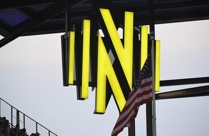 May 18, 2022; Nashville, Tennessee, USA; View of the Nashville SC logo inside GEODIS Park during the first half against the CF Montreal. Mandatory Credit: Christopher Hanewinckel-USA TODAY Sports