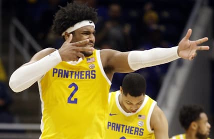 Feb 14, 2023; Pittsburgh, Pennsylvania, USA;  Pittsburgh Panthers forward Blake Hinson (2) reacts after making a three point basket against the Boston College Eagles during the second half at the Petersen Events Center. Pittsburgh won 77-58. Mandatory Credit: Charles LeClaire-USA TODAY Sports