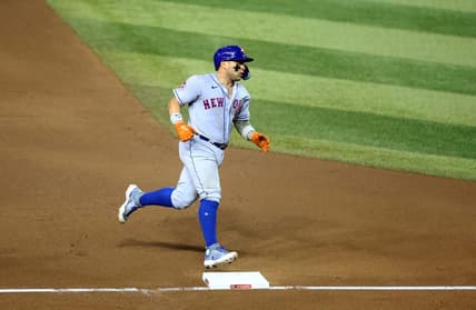 Jul 5, 2023; Phoenix, Arizona, USA; New York Mets catcher Francisco Alvarez rounds the bases after hitting a solo home run in the ninth inning against the Arizona Diamondbacks at Chase Field. Mandatory Credit: Mark J. Rebilas-USA TODAY Sports