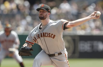 Jul 16, 2023; Pittsburgh, Pennsylvania, USA; San Francisco Giants starting pitcher Alex Wood (57) delivers a pitch against the Pittsburgh Pirates during the first inning at PNC Park. Mandatory Credit: Charles LeClaire-USA TODAY Sports