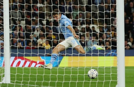 Soccer Football - Champions League - Group G - Manchester City v Crvena Zvezda - Etihad Stadium, Manchester, Britain - September 19, 2023 Manchester City's Julian Alvarez scores their first goal