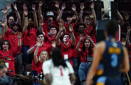 Mar 4, 2023; Uncasville, CT, USA; The St. John's Red Storm band shows support for guard Unique Drake (1) as she throws a free-throw against the Marquette Golden Eagles in the second half at Mohegan Sun Arena. Mandatory Credit: David Butler II-USA TODAY Sports