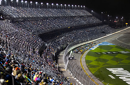 Feb 14, 2021; Daytona Beach, Florida, USA; Overall view as the field of NASCAR Cup Series drivers take the green flag on a restart during the Daytona 500 at Daytona International Speedway. Mandatory Credit: Mark J. Rebilas-USA TODAY Sports
