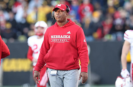 Nov 25, 2022; Iowa City, Iowa, USA; Nebraska Cornhuskers head coach Mickey Joseph watches his team play the Iowa Hawkeyes at Kinnick Stadium. Mandatory Credit: Reese Strickland-USA TODAY Sports
