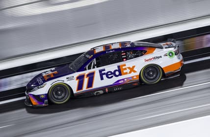Feb 5, 2022; Los Angeles, California, USA; NASCAR Cup Series driver Denny Hamlin (11) during qualifying for the Busch Light Clash at The Coliseum at Los Angeles Memorial Coliseum. Mandatory Credit: Mark J. Rebilas-USA TODAY Sports