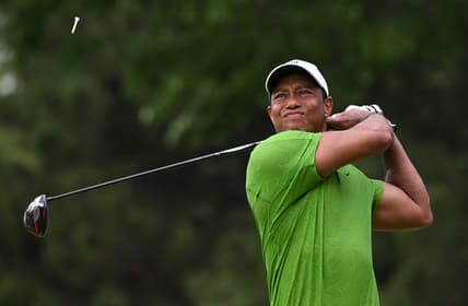 May 20, 2022; Tulsa, OK, USA;  Tiger Woods plays his shot from the seventh tee during the second round of the PGA Championship golf tournament at Southern Hills Country Club. Mandatory Credit: Orlando Ramirez-USA TODAY Sports