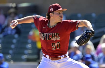 Feb 27, 2023; Salt River Pima-Maricopa, Arizona, USA;   Arizona Diamondbacks starting pitcher Brandon Pfaadt (90) throws to the plate in the first inning of a spring training game against the Arizona Diamondbacks at Salt River Fields at Talking Stick. Mandatory Credit: Jayne Kamin-Oncea-USA TODAY Sports