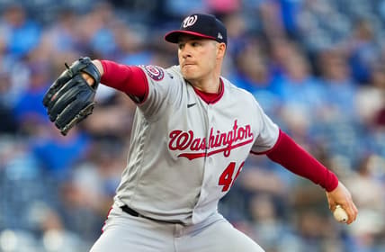 May 26, 2023; Kansas City, Missouri, USA; Washington Nationals starting pitcher Patrick Corbin (46) pitches during the first inning against the Kansas City Royals at Kauffman Stadium. Mandatory Credit: Jay Biggerstaff-USA TODAY Sports