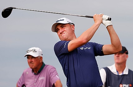 Dec 17, 2022; Orlando, Florida, USA;  Justin Thomas hits his drive on the tenth hole during the first round of the PNC Championship golf tournament at Ritz Carlton Golf Club Grande Lakes Orlando Course. Mandatory Credit: Reinhold Matay-USA TODAY Sports