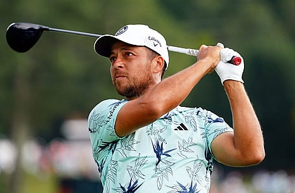 Aug 27, 2023; Atlanta, Georgia, USA; Xander Schauffele plays his shot from the sixth tee during the final round of the TOUR Championship golf tournament at East Lake Golf Club. Mandatory Credit: John David Mercer-USA TODAY Sports