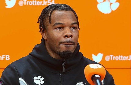 Clemson linebacker Jeremiah Trotter Jr. speaks in the Smart Family Media Center at the Poe Indoor Facility in Clemson, S.C. Tuesday, November 7, 2023.