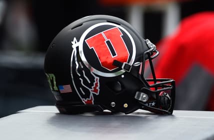 Sep 29, 2018; Pullman, WA, USA; A Utah Utes helmet sits before a game against the Washington State Cougars at Martin Stadium. Mandatory Credit: James Snook-USA TODAY Sports