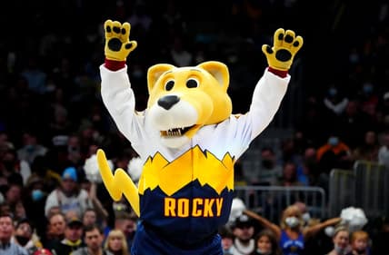 Feb 4, 2022; Denver, Colorado, USA; Denver Nuggets mascot Rocky performs in the second half against the New Orleans Pelicans at Ball Arena. Mandatory Credit: Ron Chenoy-USA TODAY Sports