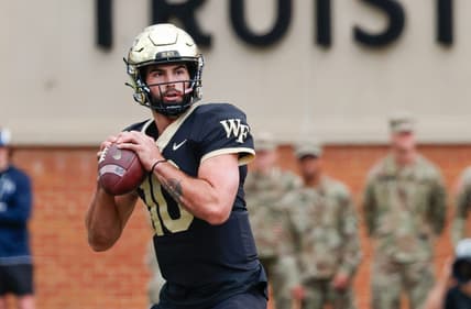 Sep 24, 2022; Winston-Salem, North Carolina, USA;  Wake Forest Demon Deacons quarterback Sam Hartman (10) before the game against the Clemson Tigers at Truist Field. Mandatory Credit: Reinhold Matay-USA TODAY Sports