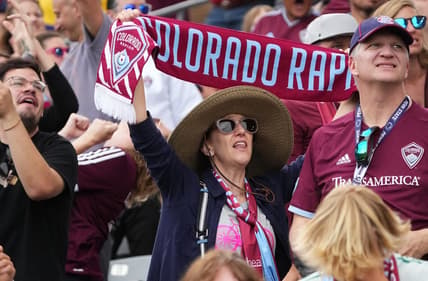 Oct 1, 2022; Commerce City, Colorado, USA; Colorado Rapids fans cheer following a goal in the second half against FC Dallas at Dick's Sporting Goods Park. Mandatory Credit: Ron Chenoy-USA TODAY Sports