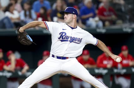 Jun 13, 2023; Arlington, Texas, USA;  Texas Rangers starting pitcher Cody Bradford (61) throws during the first inning against the Los Angeles Angels at Globe Life Field. Mandatory Credit: Kevin Jairaj-USA TODAY Sports