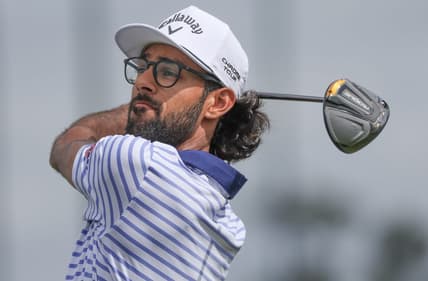 Mar 30, 2024; Houston, Texas, USA; Akshay Bhatia (USA) drives off the first tee during the third round of the Texas Children's Houston Open golf tournament. Mandatory Credit: Thomas Shea-USA TODAY Sports