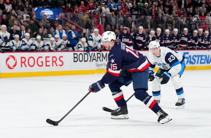 Vegas Golden Knights defenseman Noah Hanifin on a breakaway for Team USA. (Photo/Screenshot- Vegas Golden Knights via Twitter)
