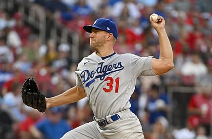 Jul 14, 2022; St. Louis, Missouri, USA;  Los Angeles Dodgers starting pitcher Tyler Anderson (31) pitches against the St. Louis Cardinals during the third inning at Busch Stadium. Mandatory Credit: Jeff Curry-USA TODAY Sports