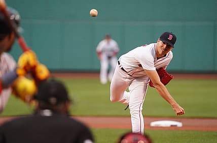 Aug 10, 2022; Boston, Massachusetts, USA; Boston Red Sox starting pitcher Nick Pivetta (37) throws a pitch against the Atlanta Braves in the first inning at Fenway Park. Mandatory Credit: David Butler II-USA TODAY Sports
