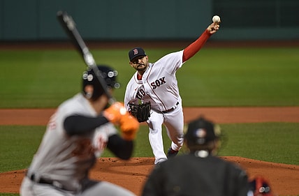 May 5, 2021; Boston, Massachusetts, USA;  Boston Red Sox starting pitcher Martin Perez (54) pitches during the first inning against the Detroit Tigers at Fenway Park. Mandatory Credit: Bob DeChiara-USA TODAY Sports