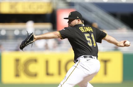 Aug 29, 2021; Pittsburgh, Pennsylvania, USA;  Pittsburgh Pirates relief pitcher David Bednar (51) pitches against the St. Louis Cardinals during the eighth inning at PNC Park. Mandatory Credit: Charles LeClaire-USA TODAY Sports