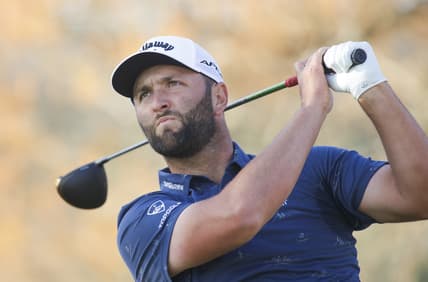 Mar 26, 2022; Austin, Texas, USA; Jon Rahm tees off on the 6th hole during the fourth round of the World Golf Championships-Dell Technologies Match Play golf tournament. Mandatory Credit: Erich Schlegel-USA TODAY Sports